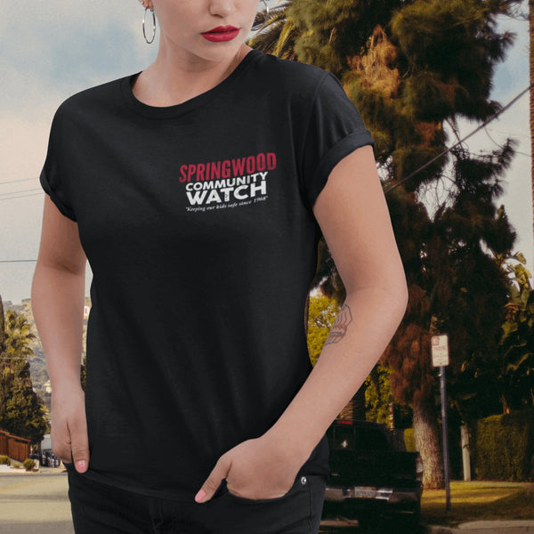 Springwood Community Watch Pocket Style 1984 -  Slasher A Nightmare on Elm Street Inspired Horror Movie Unisex T-shirt - Nightmare on Film Street Store