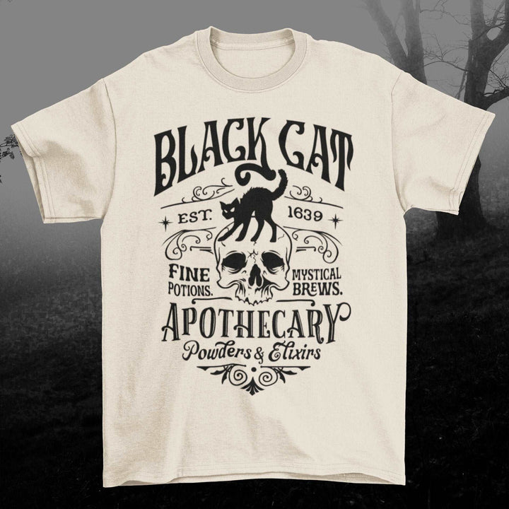 Black Cat Apothecary - Halloween Horror Vintage Style Hocus Pocus Witchy Inspired Short-Sleeve Unisex Tshirt - Nightmare on Film Street Store