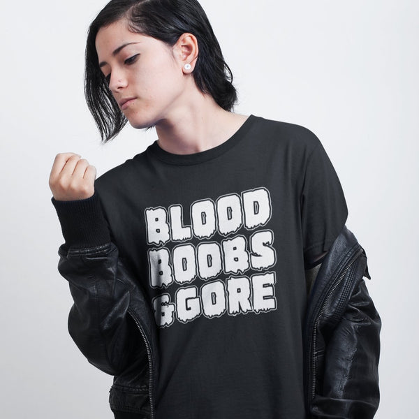 Blood, Boobs, & Gore - Favorite Horror Things Unisex Tshirt - Nightmare on Film Street Store