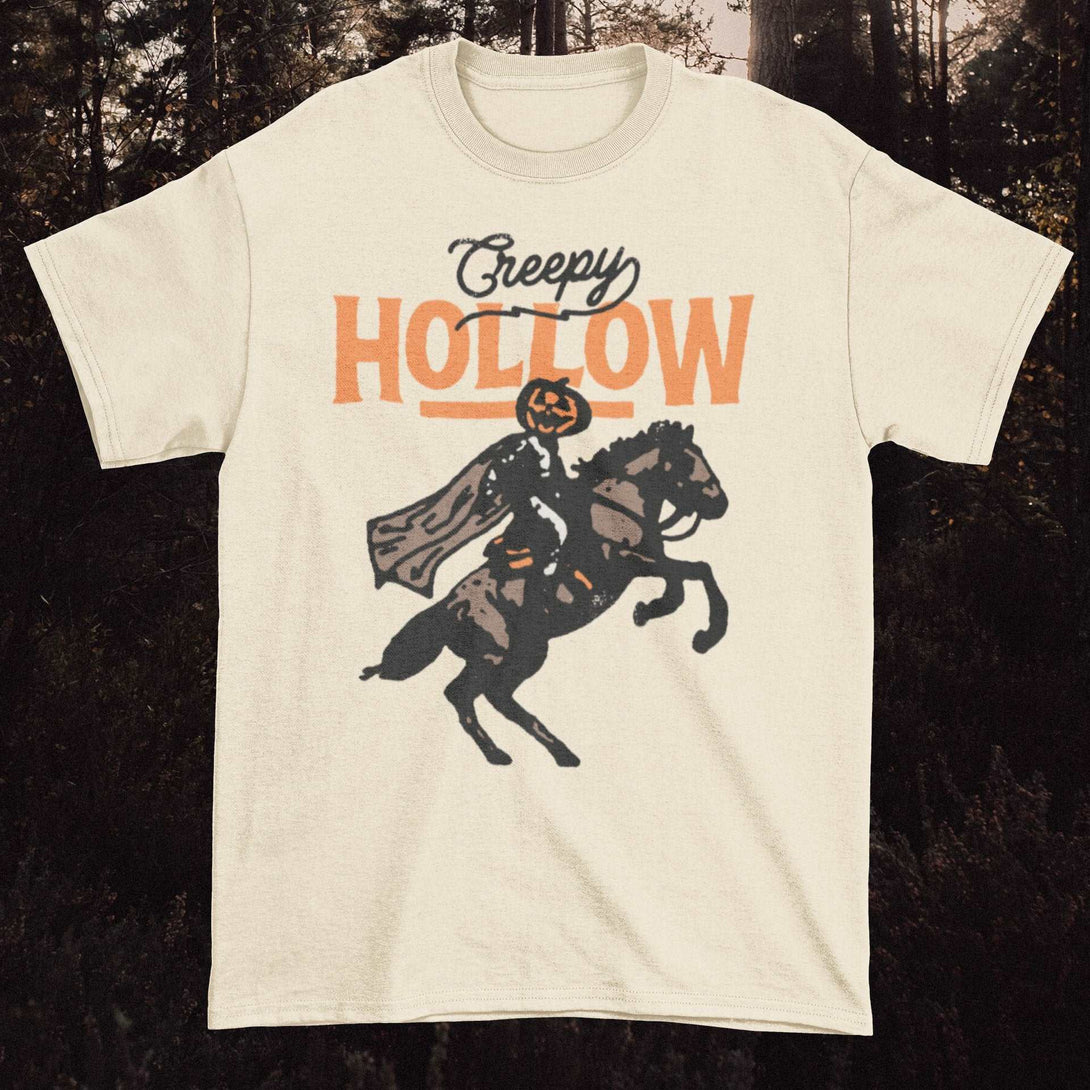 Creepy Hollow - Halloween Autumn Horror Vintage Style Inspired Ghost Pumpkin Skeleton Short-Sleeve Unisex Tshirt - Nightmare on Film Street Store