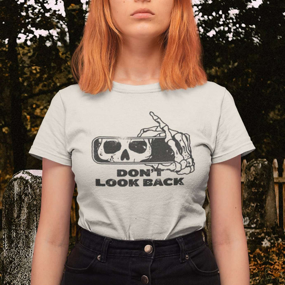 Don't Look Back - Halloween Horror Vintage Style Inspired Ghost Pumpkin Skeleton Short-Sleeve Unisex Tshirt - Nightmare on Film Street Store