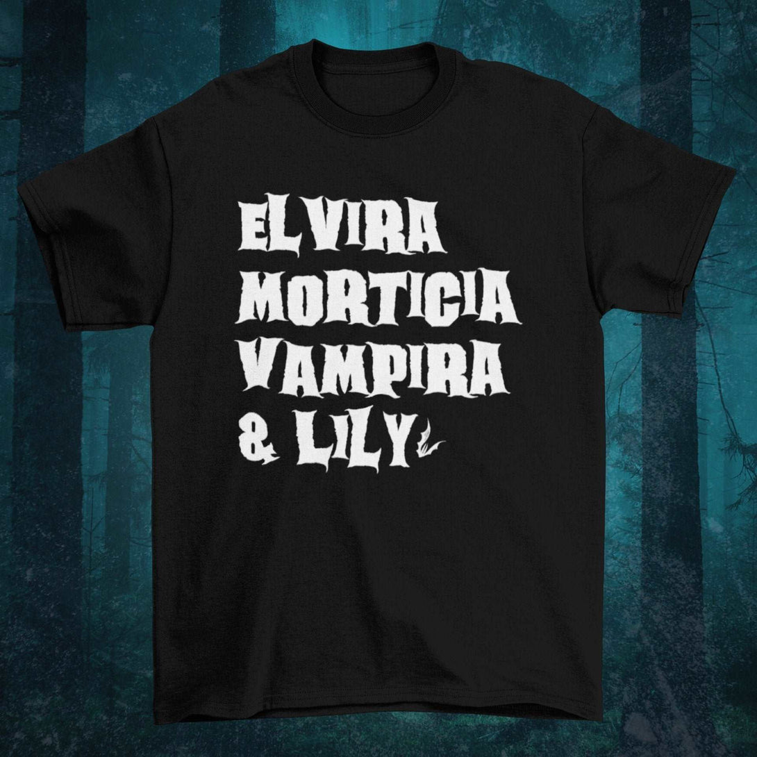 No BOOS Allowed - Elvira, Morticia, Vampira, & Lily Unisex T-shirt - Nightmare on Film Street Store