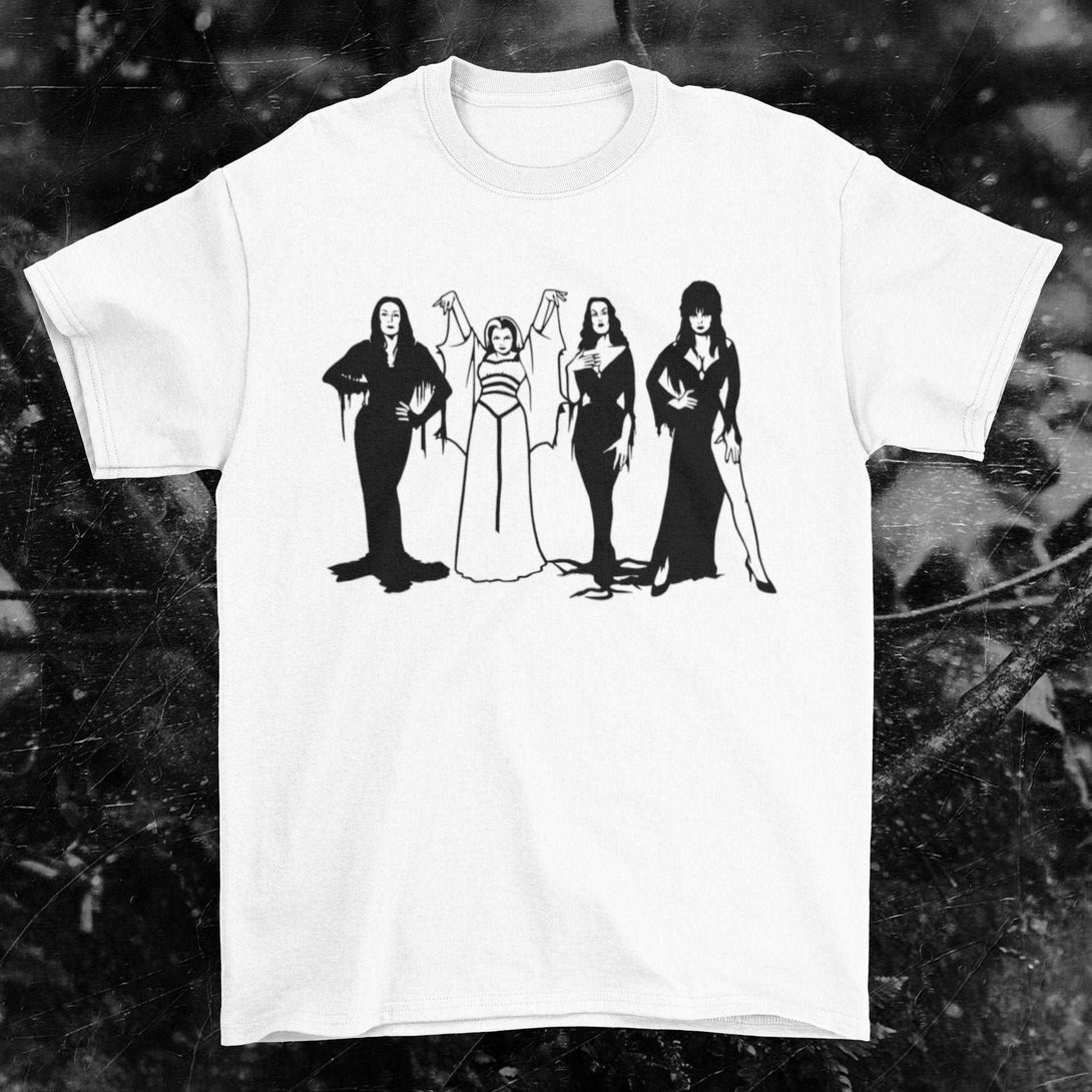 Queens of Horror - Elvira Morticia Vampira Munster Inspired Unisex T-shirt - Nightmare on Film Street Store