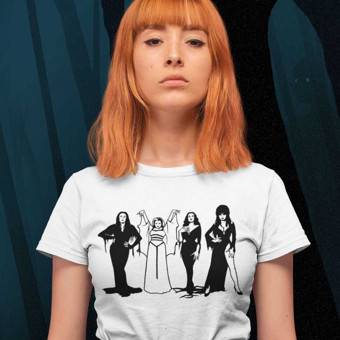 Queens of Horror - Elvira Morticia Vampira Munster Inspired Unisex T-shirt - Nightmare on Film Street Store