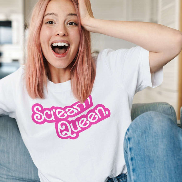 Scream Queen - Retro Barbiecore inspired 90s 80s Horror Pink Unisex T-shirt - Nightmare on Film Street Store