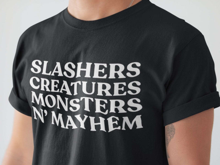 Slashers, Creatures, Monsters, & Mayhem - Unisex Horror T-shirt - Nightmare on Film Street Store