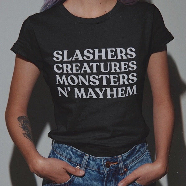 Slashers, Creatures, Monsters, & Mayhem - Unisex Horror T-shirt - Nightmare on Film Street Store