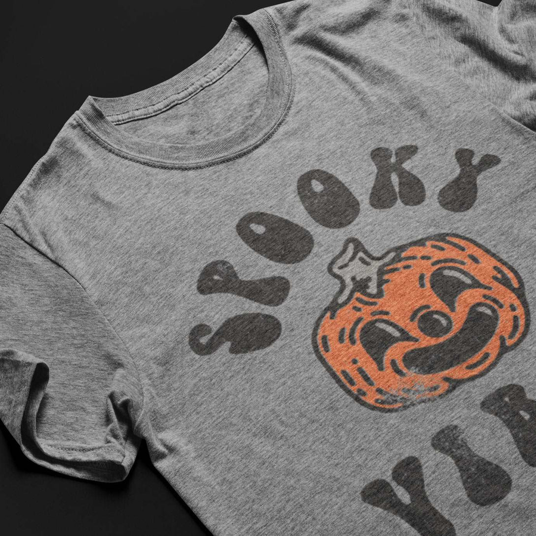 Spooky Vibes - Halloween Autumn Horror Vintage Style Inspired Ghost Pumpkin Skeleton Short-Sleeve Unisex Tshirt - Nightmare on Film Street Store